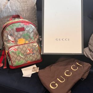Gucci Monogram Tian Small Backpack Multicolor Red